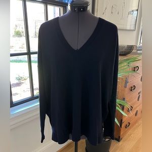 J. Crew Navy V-Neck Merino Wool Sweater Size S Lightweight Oversized Style